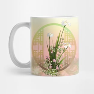 Pretty watercolor irises with a chinese lattice Mug